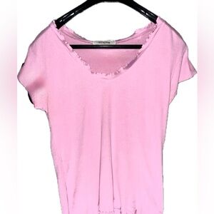 Holt Renfrew Pink Frilled V-Neck Top
